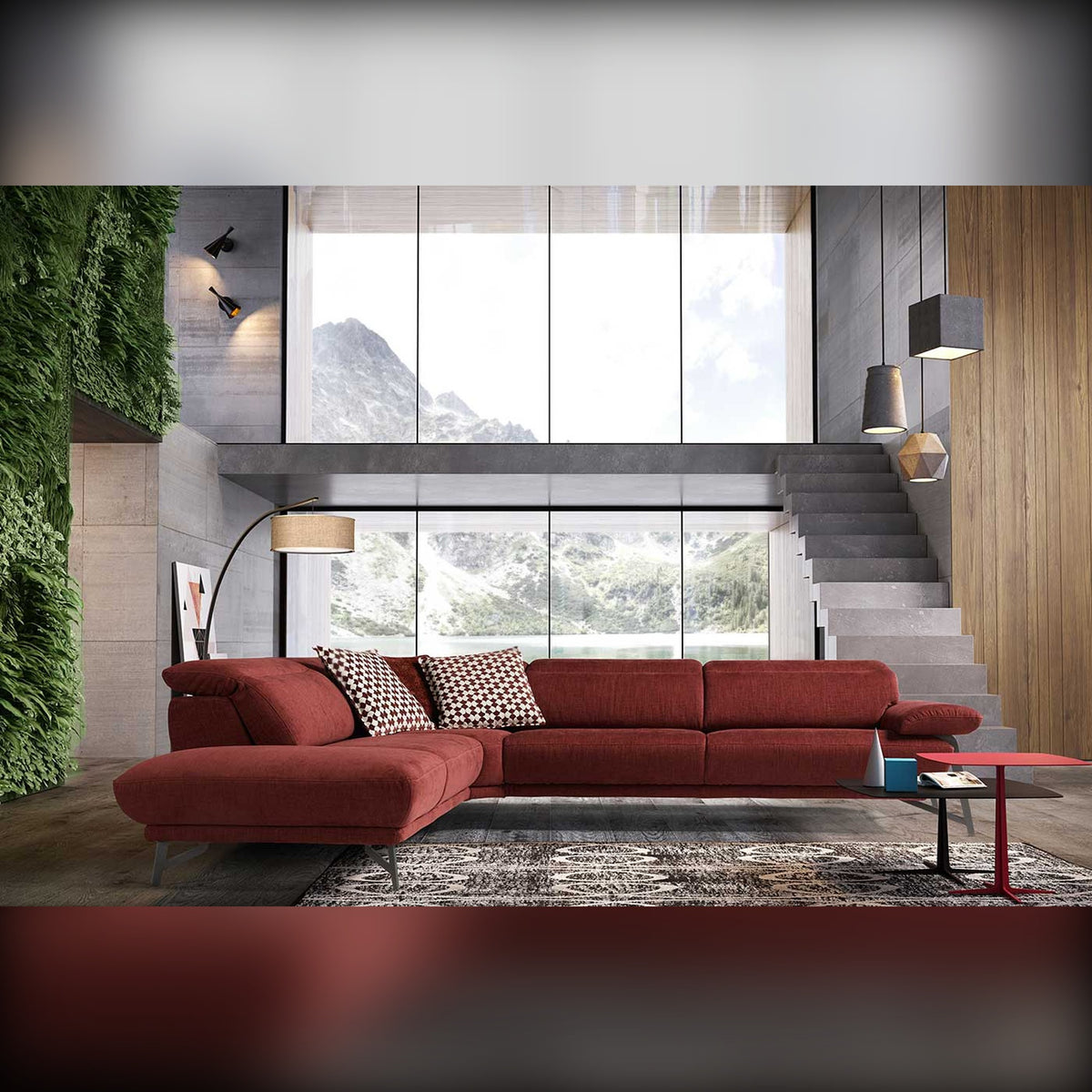 Mac Egoitaliano Domestica – Lifestyle – Coffee Table with Red Sofa in a Living Room
