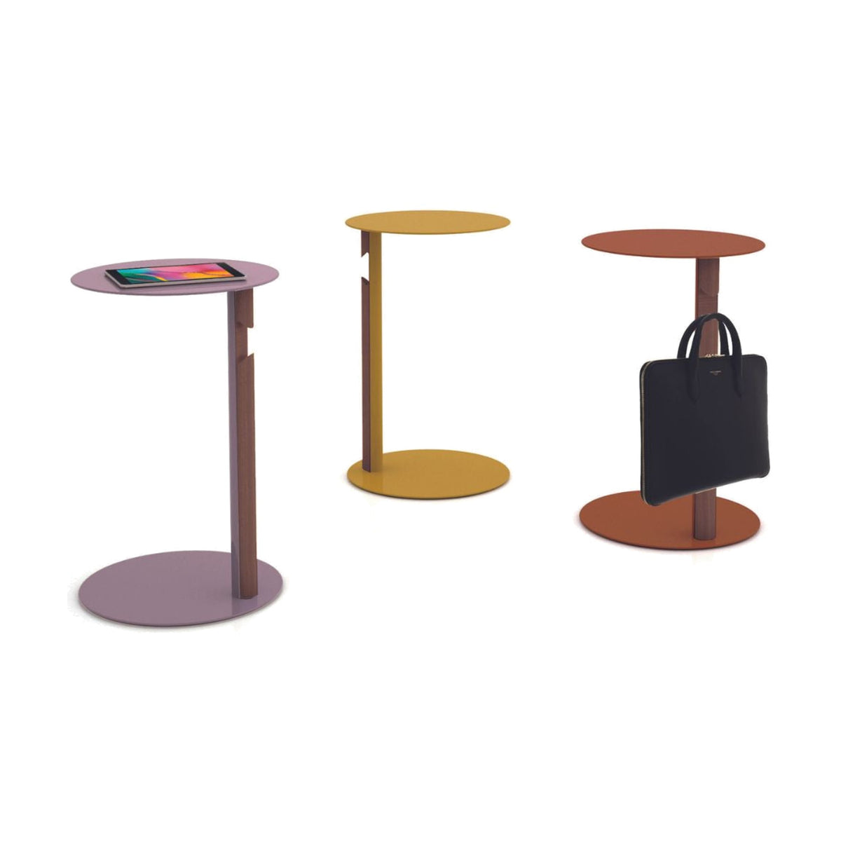Woody Egoitaliano Domestica – Purple, Yellow and Terracotta Tables on White