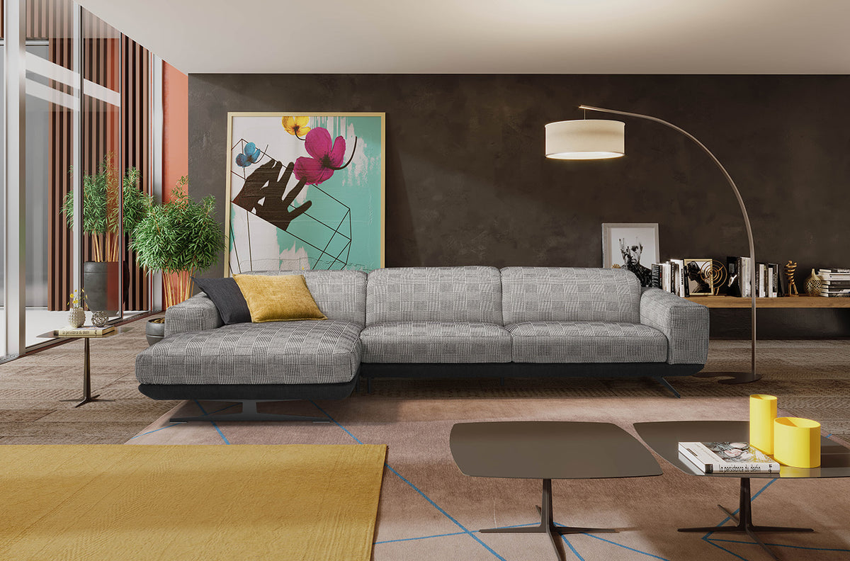 Platinum Yellow Egoitaliano Domestica – Lifestyle – Yellow Rug with a Grey Sofa in a Living Room