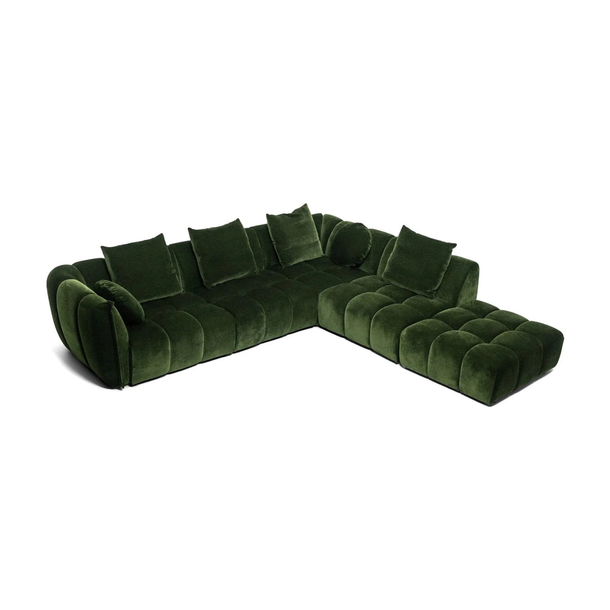 Eros Domestica – Corner Configuration, Three Quarter View on White in Green Fabric