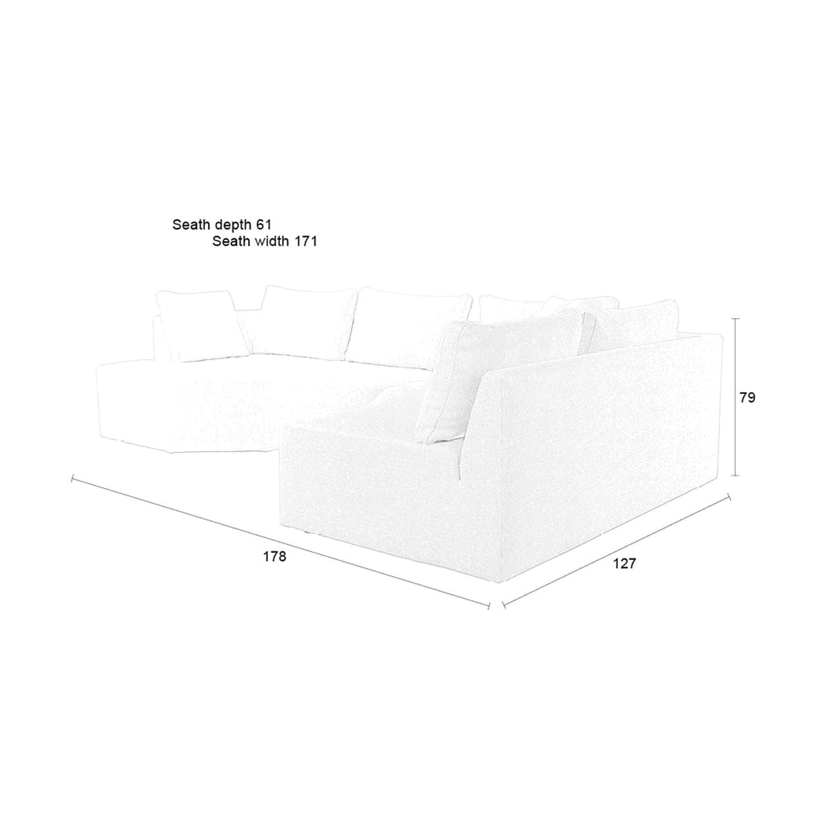 Sofa Prosper Right Cappuccino Domestica – Dimensions Drawing