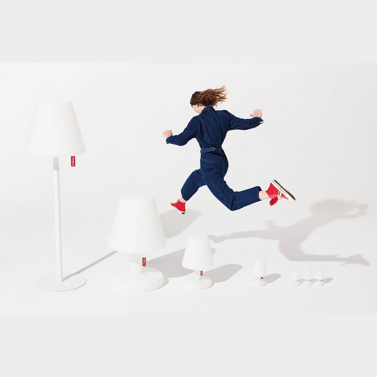 Edison the Medium White Domestica – Person Leaping Past Edison Lamps on White