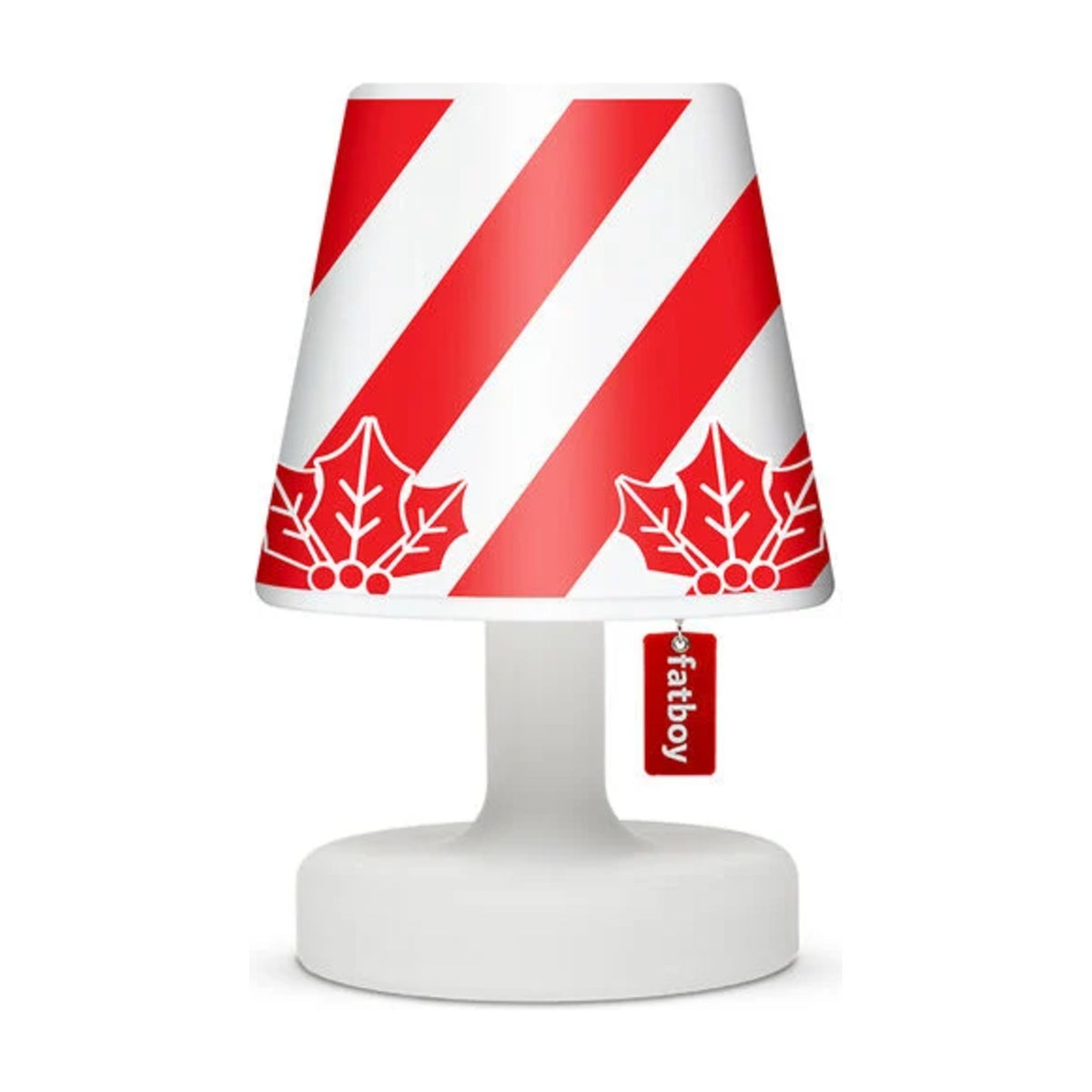 Xmas Cooper Cappie Stripemas Domestica – Shade on an Edison Lamp, Front View on White