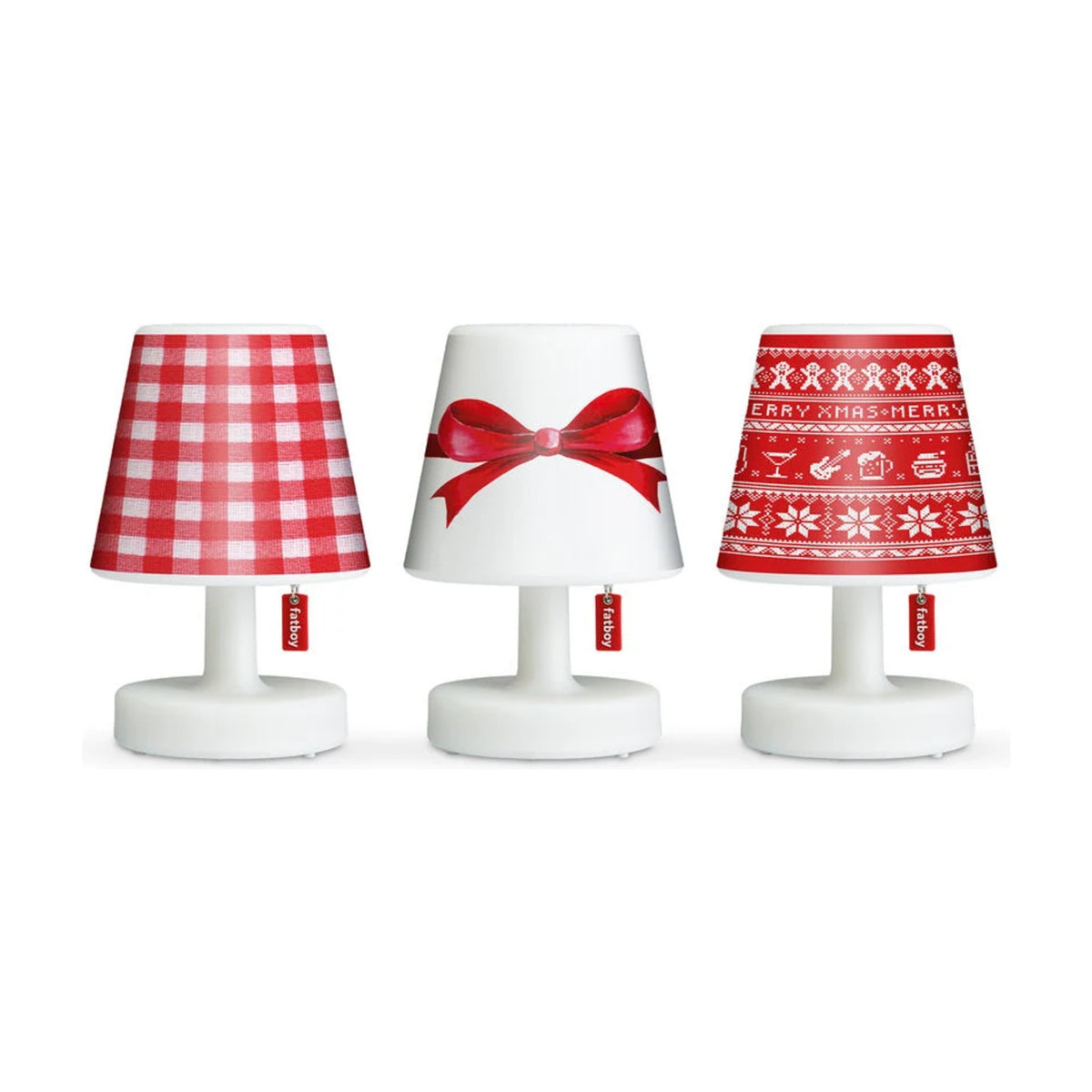 Xmas Mini Cappie Set Surprise (3 pcs) Domestica – Set of Three Shades on Edison Mini Lamps, Front View on White