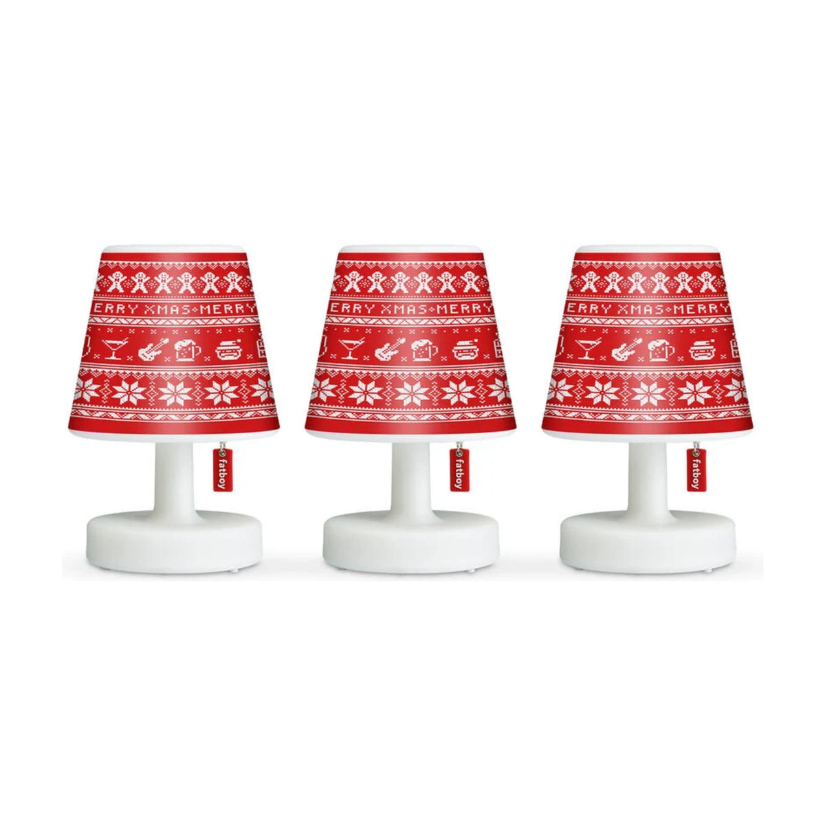 Xmas Mini Cappie Set Xmas Sweater (3 pcs) Domestica – Set of Three Shades on Edison Mini Lamps, Front View on White