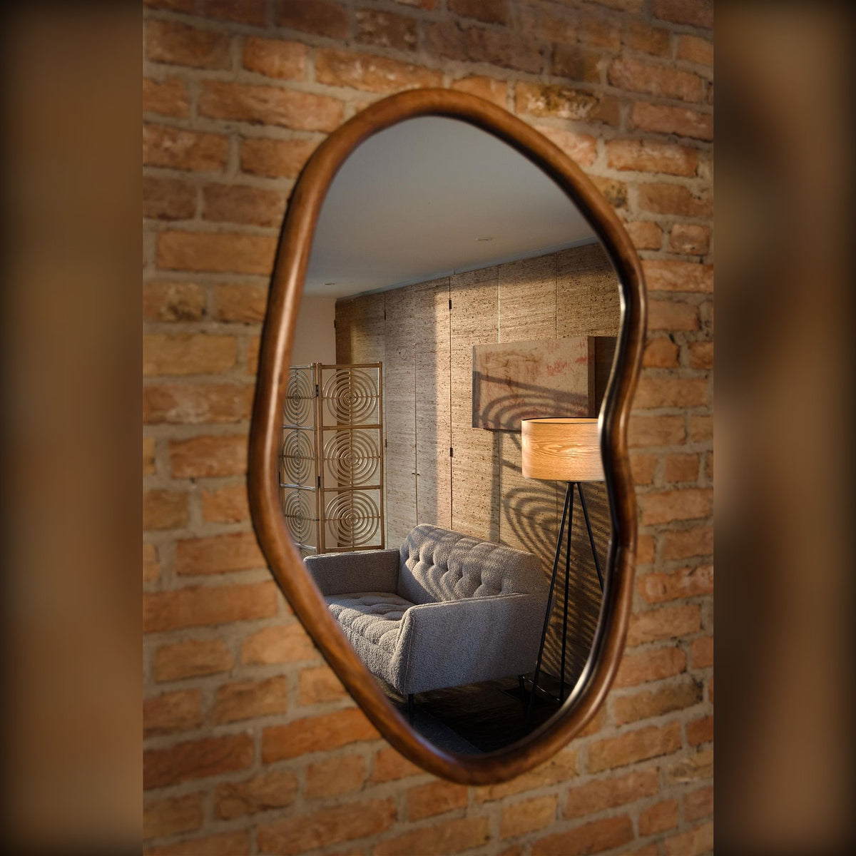 Mirror Ashley Walnut Domestica – Lifestyle – On a Brick Wall
