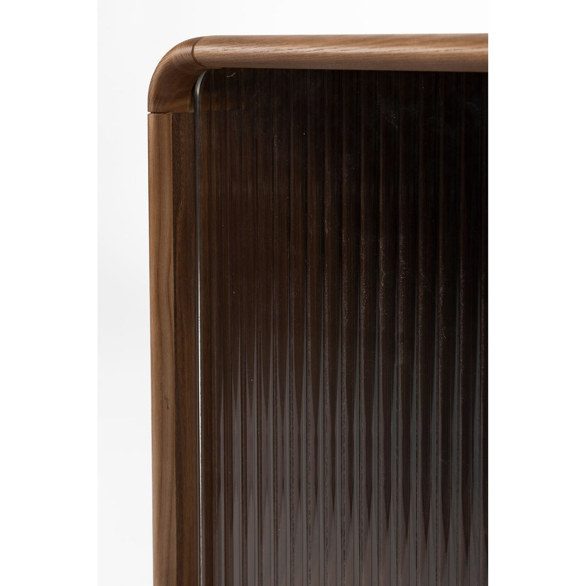 Side Table Rise Walnut Domestica – Rounded Corner and Fluted Glass Close-up