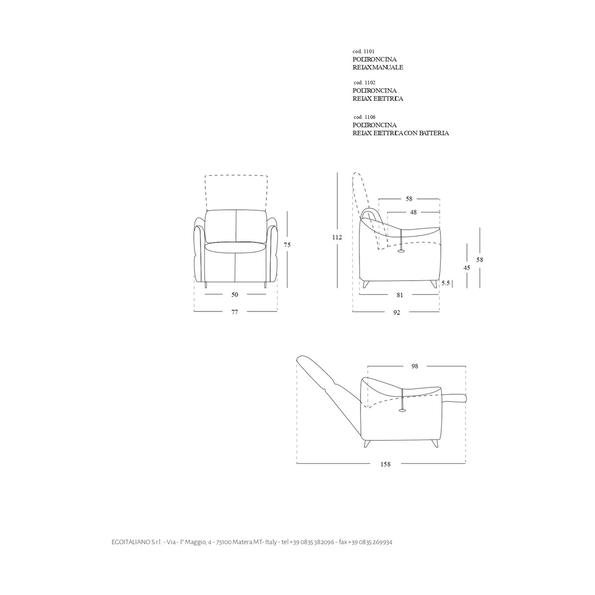 Armchair Moky Domestica – Dimensions