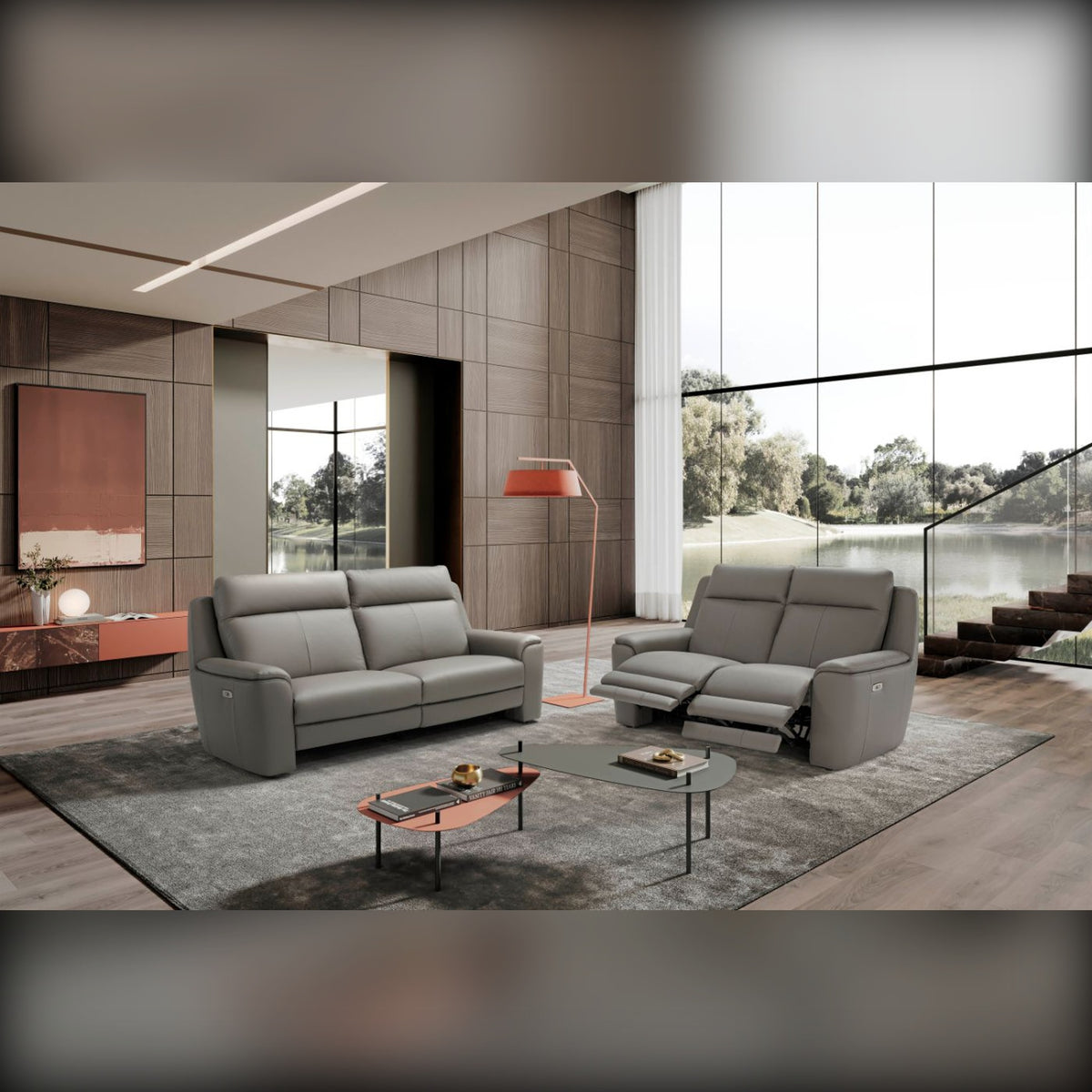 Giorgia Domestica – Lifestyle – Sofa and Loveseat with Recliners Extended in a Living Room