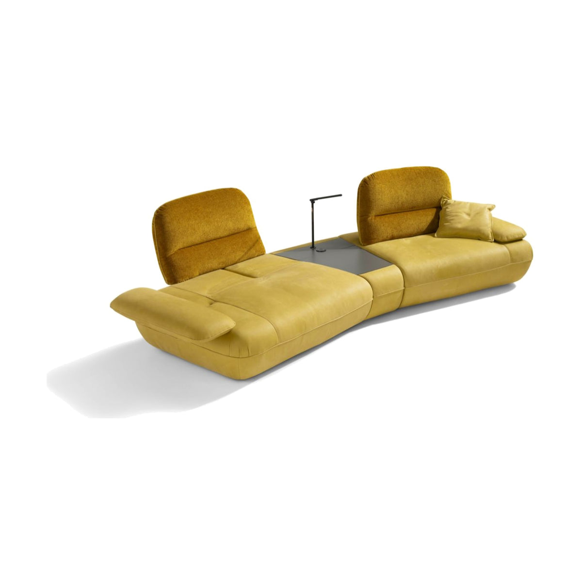 Egoitaliano Hoops Home Theatre Sofa Mustard Yellow Velvet Domestica – Tilt Mechanism Extended Reclined Position