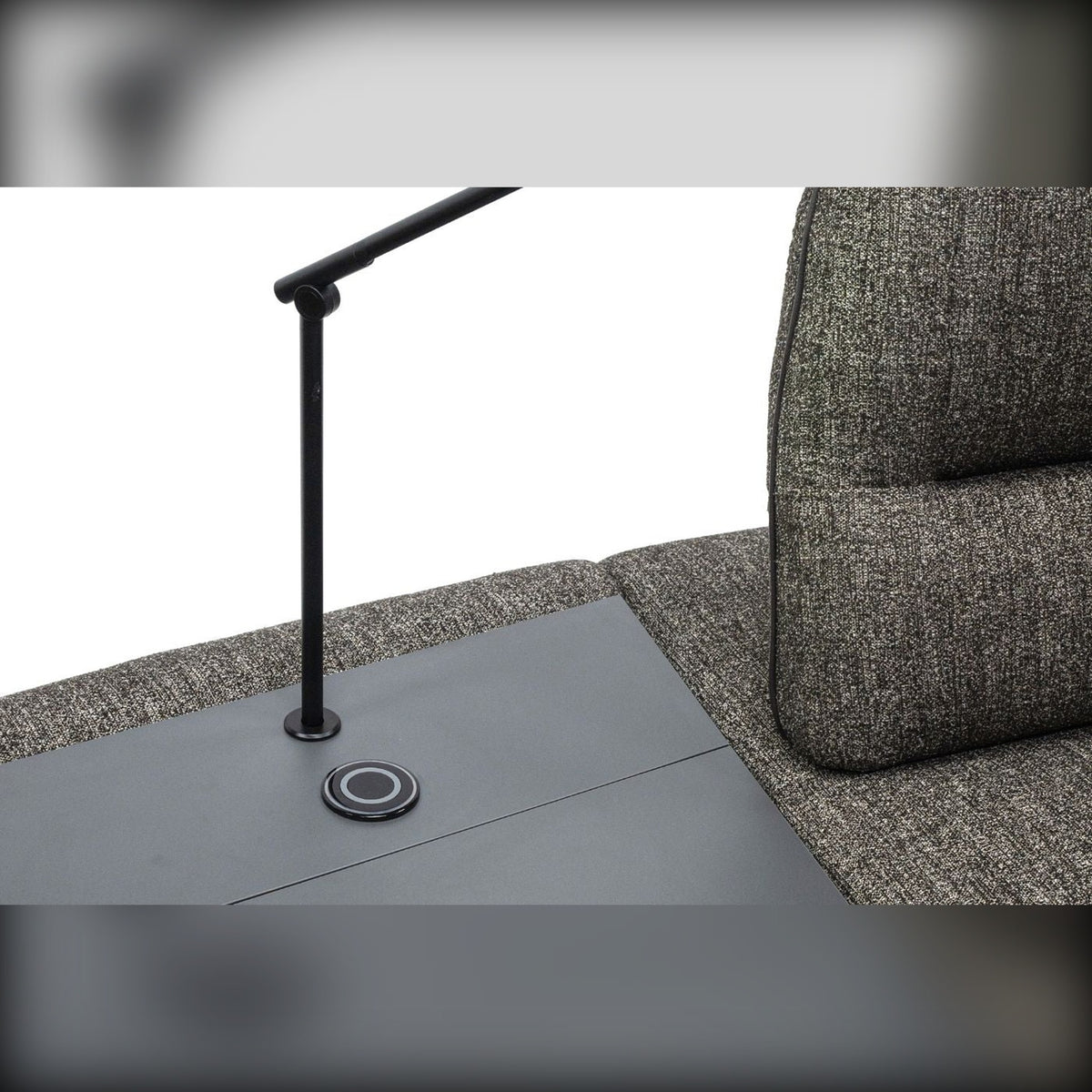 Egoitaliano Hoops Home Theatre Sofa Mocha Boucló Domestica – Detail Integrated Lamp and Wireless Charger Pouf

