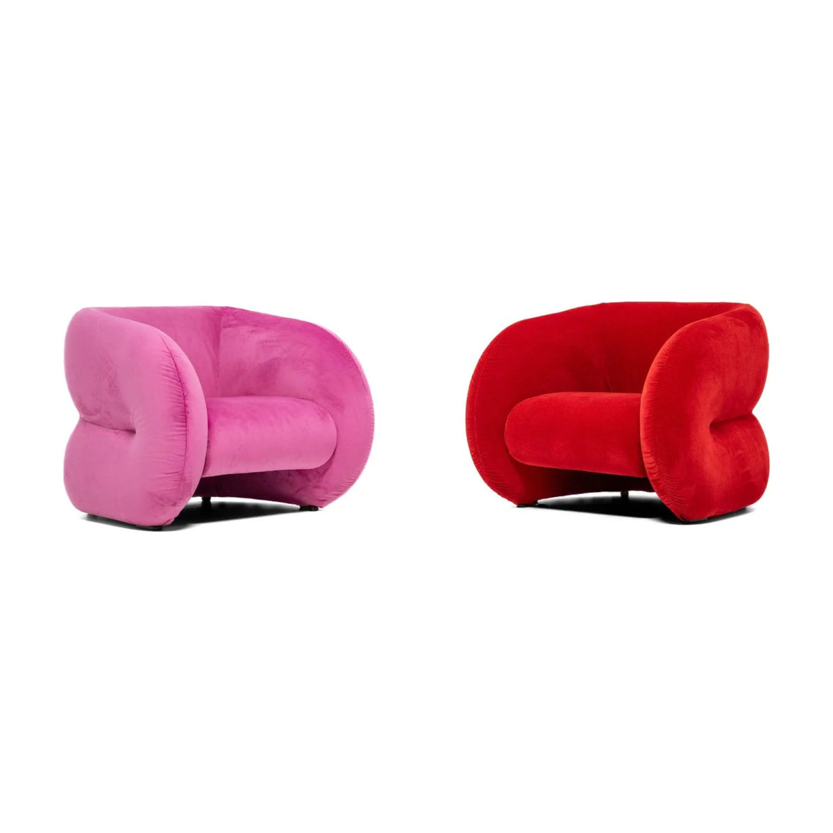 Hug Domestica – Pink and Red Armchairs Side by Side on White