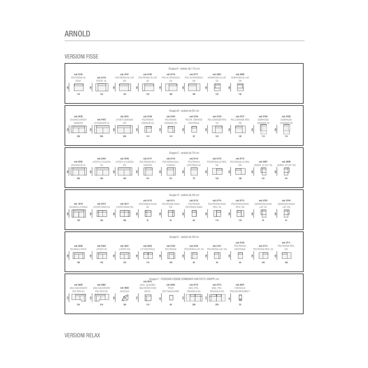 Divano Arnold Composizione Sage Domestica – Dimensions Sheet Page 1