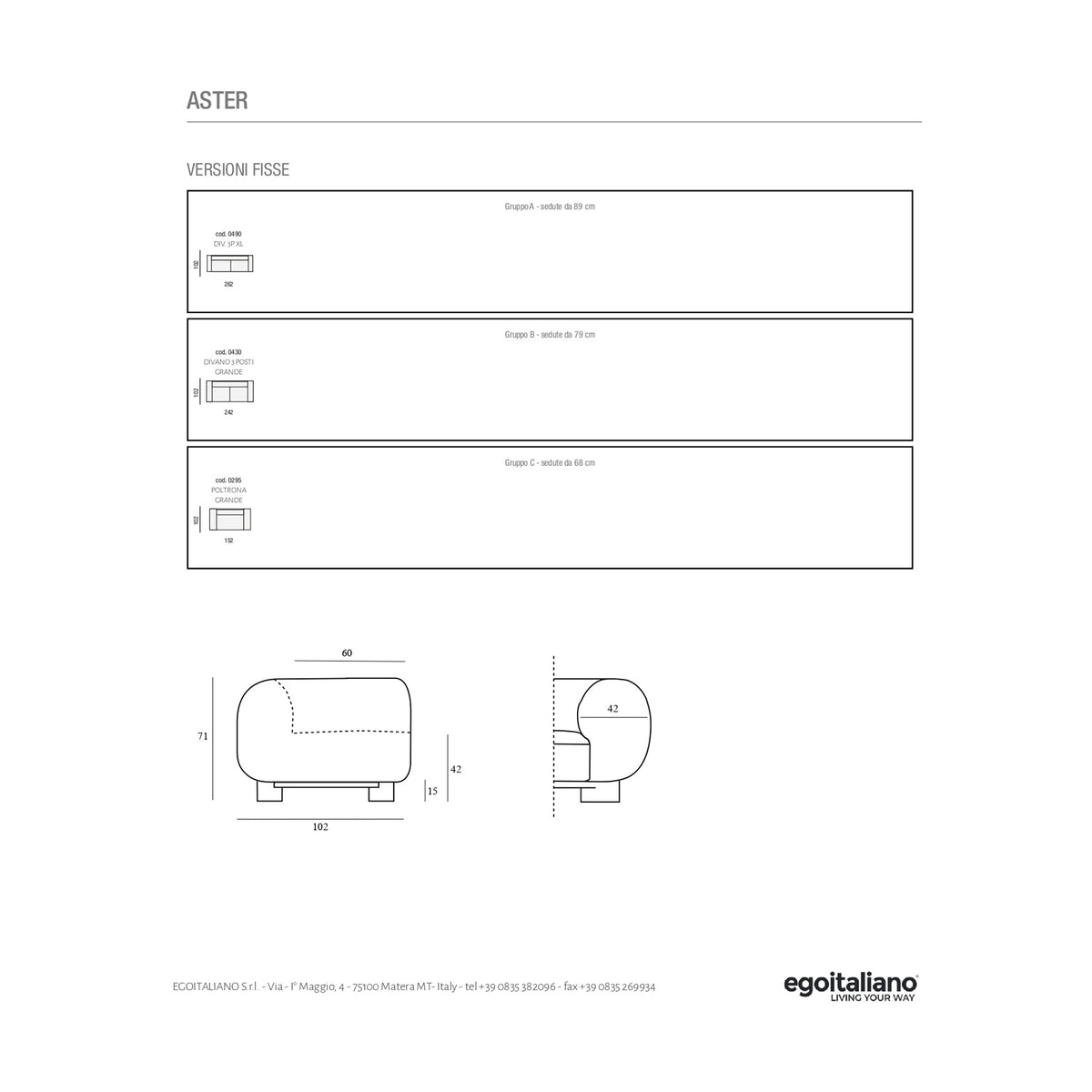 Armchair Aster Domestica – Dimensions