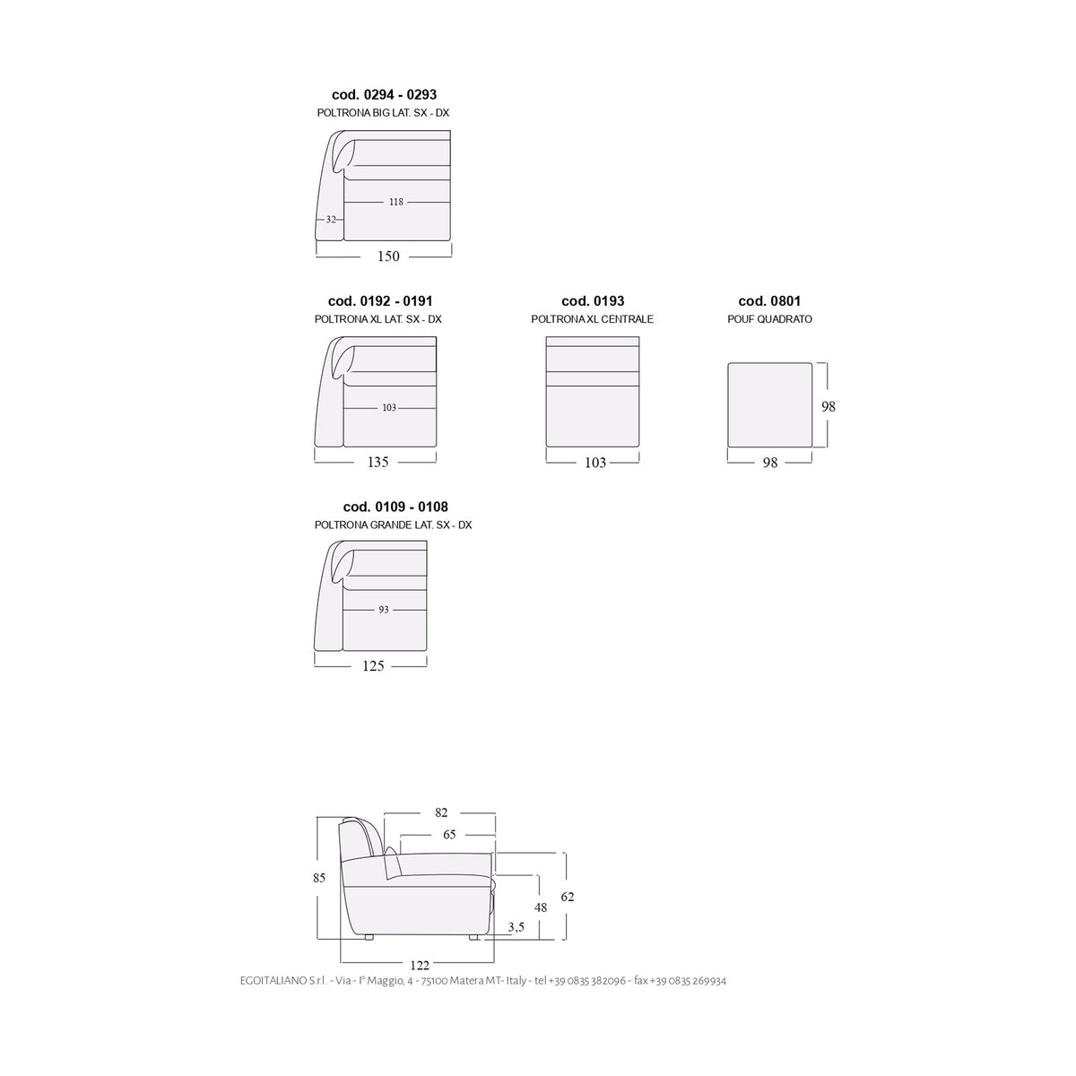 Sofa Astoria 2-Seater Limbo Domestica – Dimensions