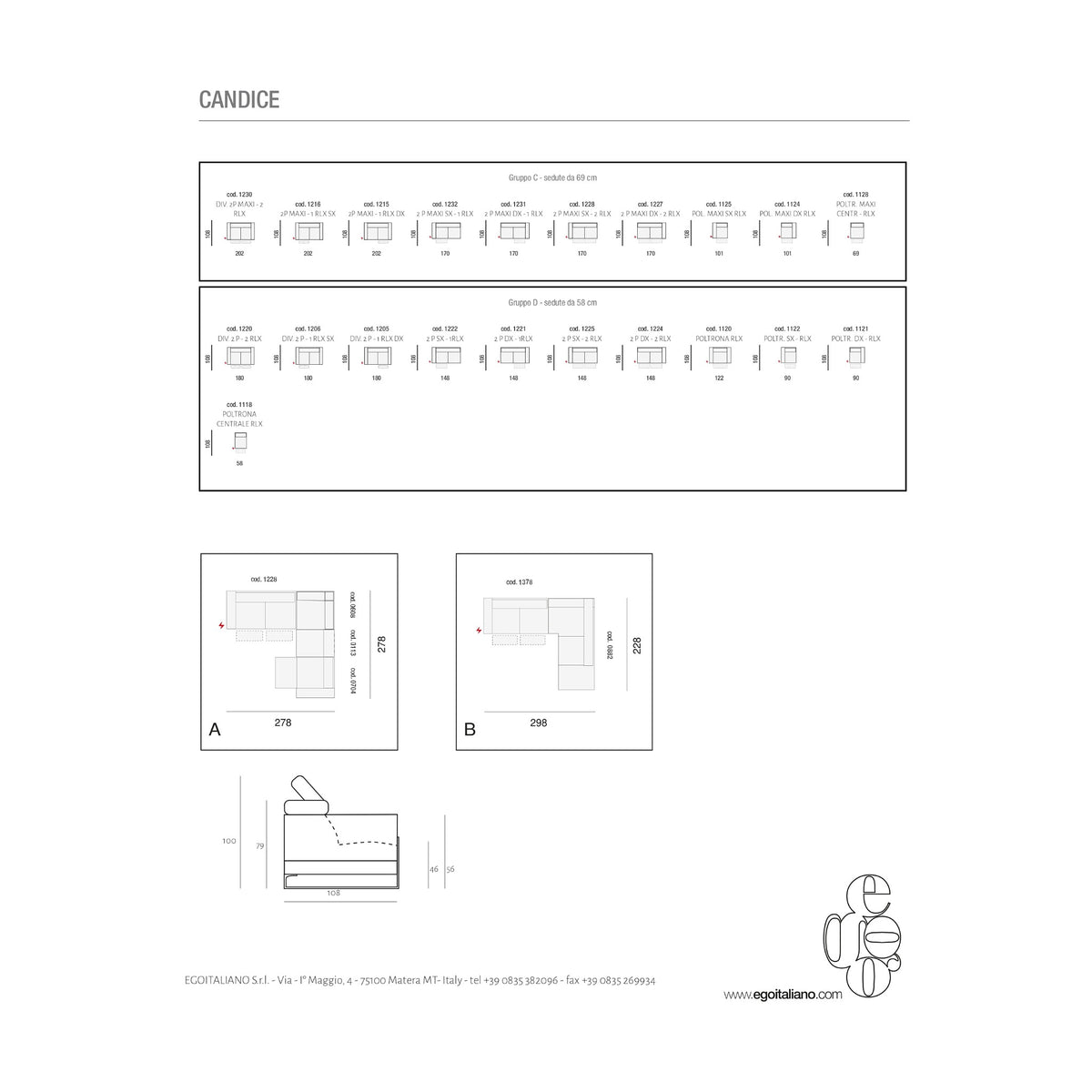Divano Candice 3P Celeste Domestica – Dimensions Sheet Page 2 Relax Corner Plans Side Elevation