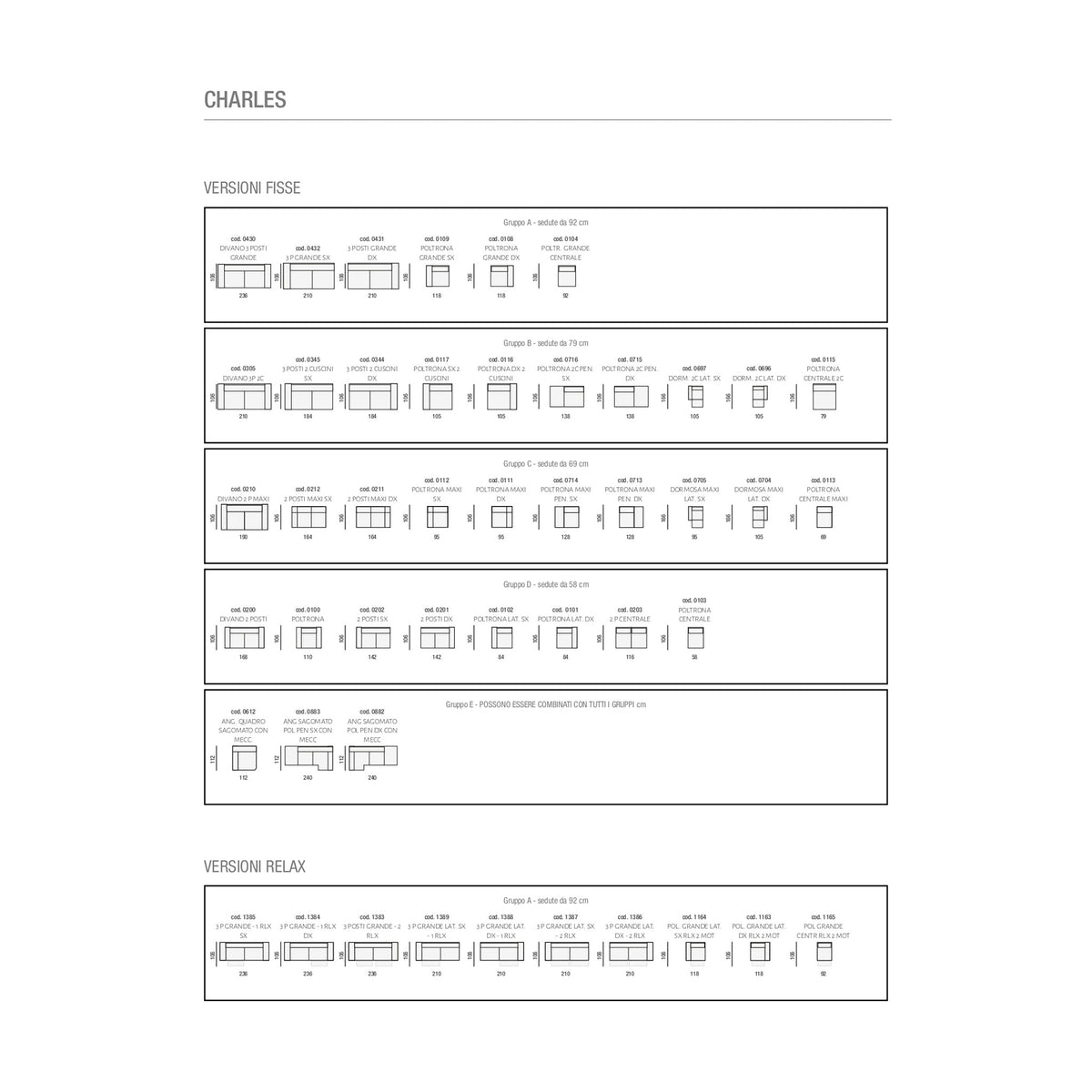 Divano Charles 3P Grande Cognac Domestica – Dimensions Sheet Page 1