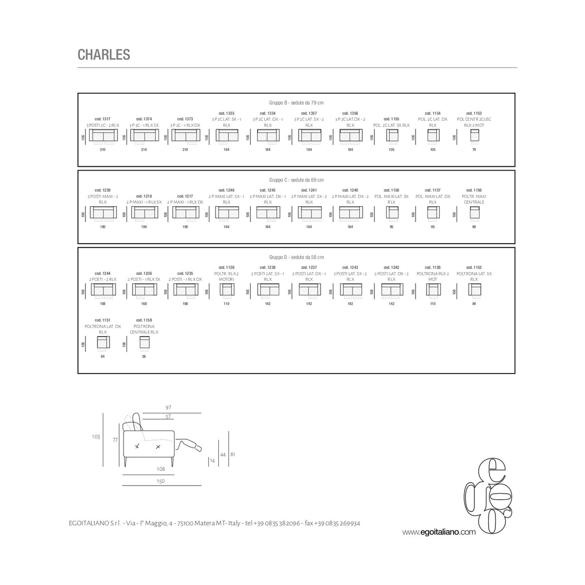 Divano Charles 3P Grande Cognac Domestica – Dimensions Sheet Page 2