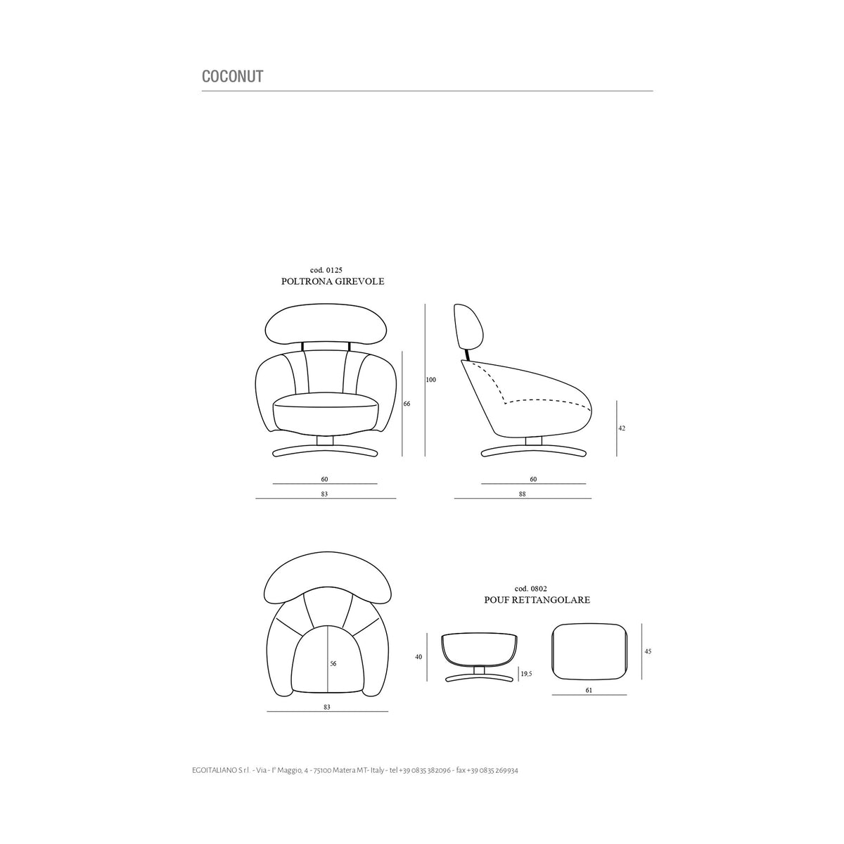 Armchair Coconut Domestica – Dimensions