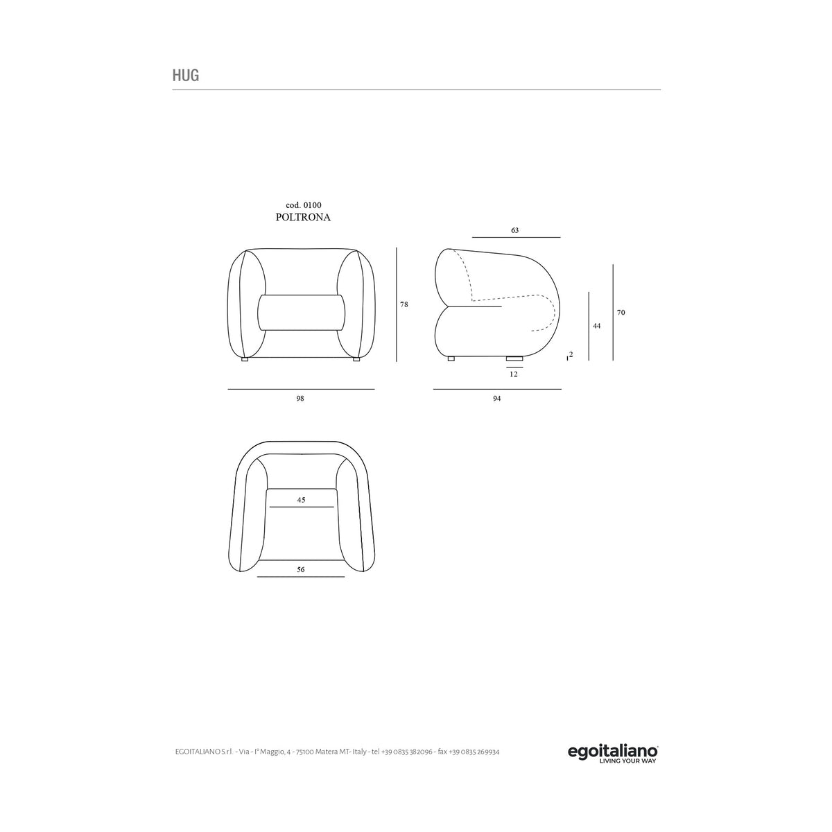 Armchair Hug Domestica – Dimensions