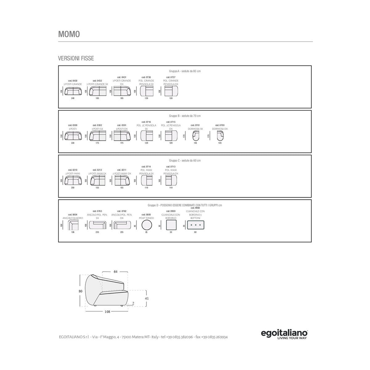 Sofa Momo Cream Domestica – Dimensions