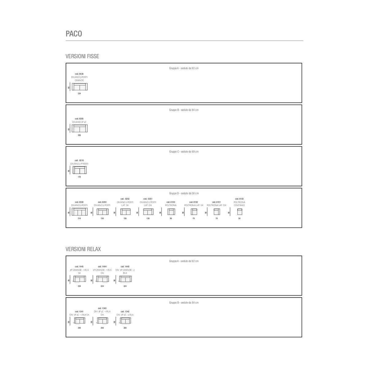 Sofa Paco Grey Domestica – Dimensions