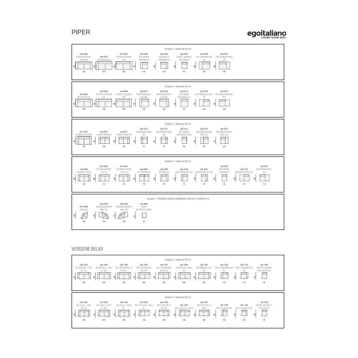 Sofa Piper Yellow Domestica – Dimensions