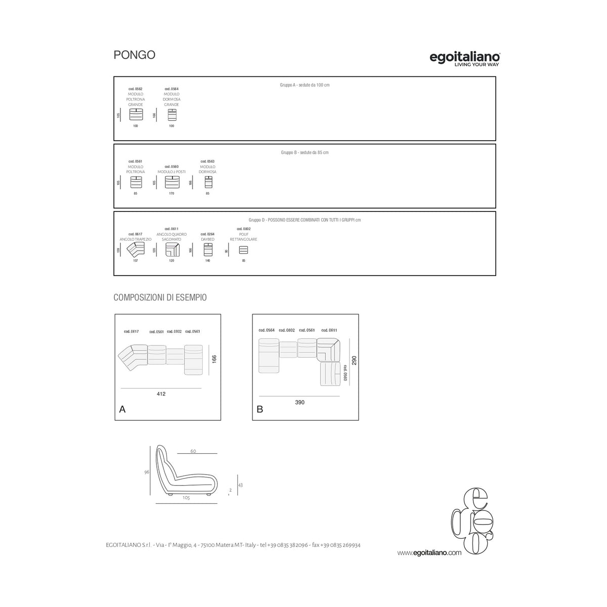 Sofa Pongo Modular Composition Multicolore Domestica – Dimensions
