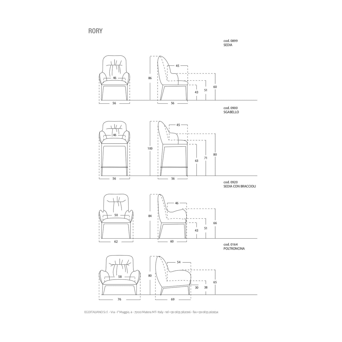 Armchair Rory Domestica – Dimensions