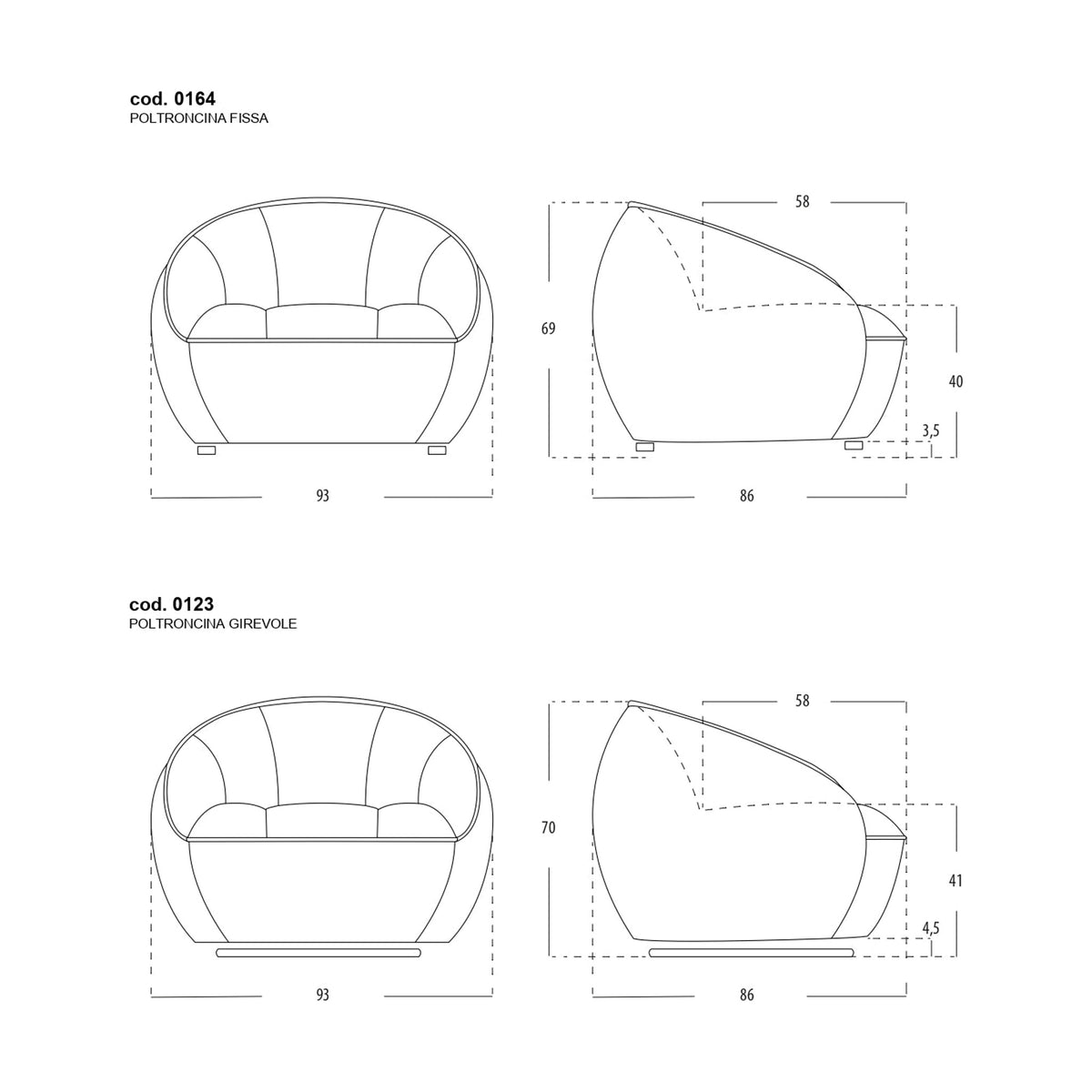 Armchair Shai Domestica – Dimensions