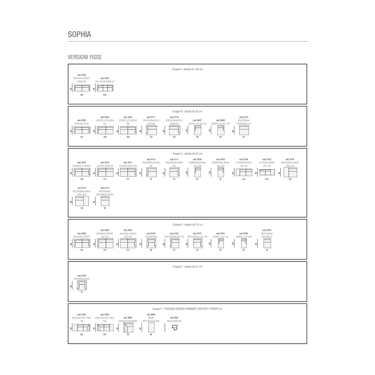 Divano Sophia Composizione A Pearl Domestica – Dimensions Sheet Page 1