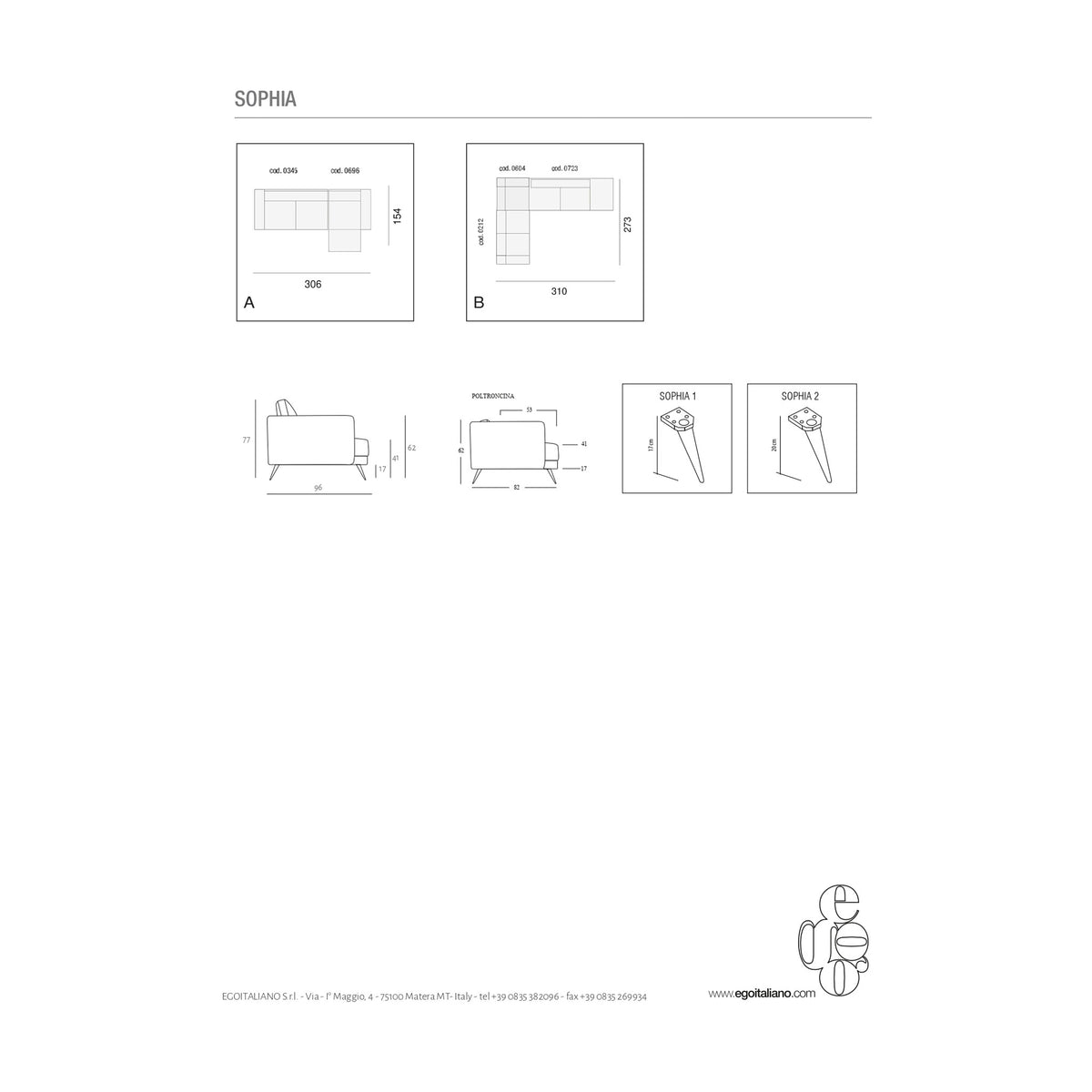 Divano Sophia Composizione A Pearl Domestica – Dimensions Sheet Page 2