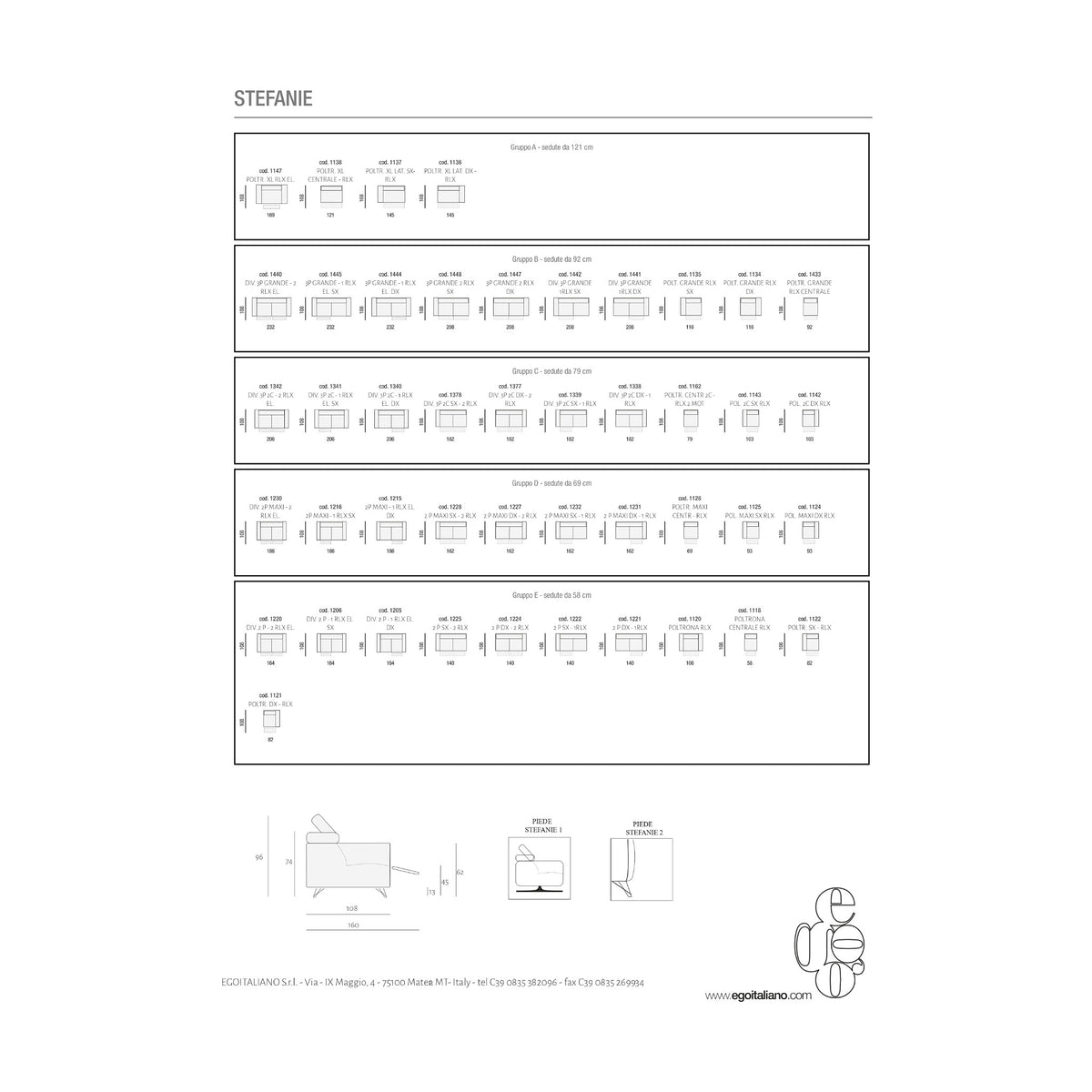 Divano Stefanie 3P Grigio Domestica – Dimensions Sheet Page 2 Versioni Relax
