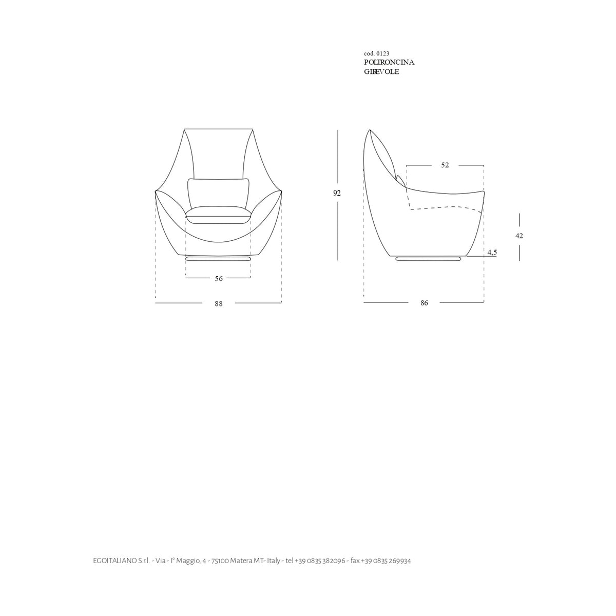 Armchair Ula Domestica – Dimensions