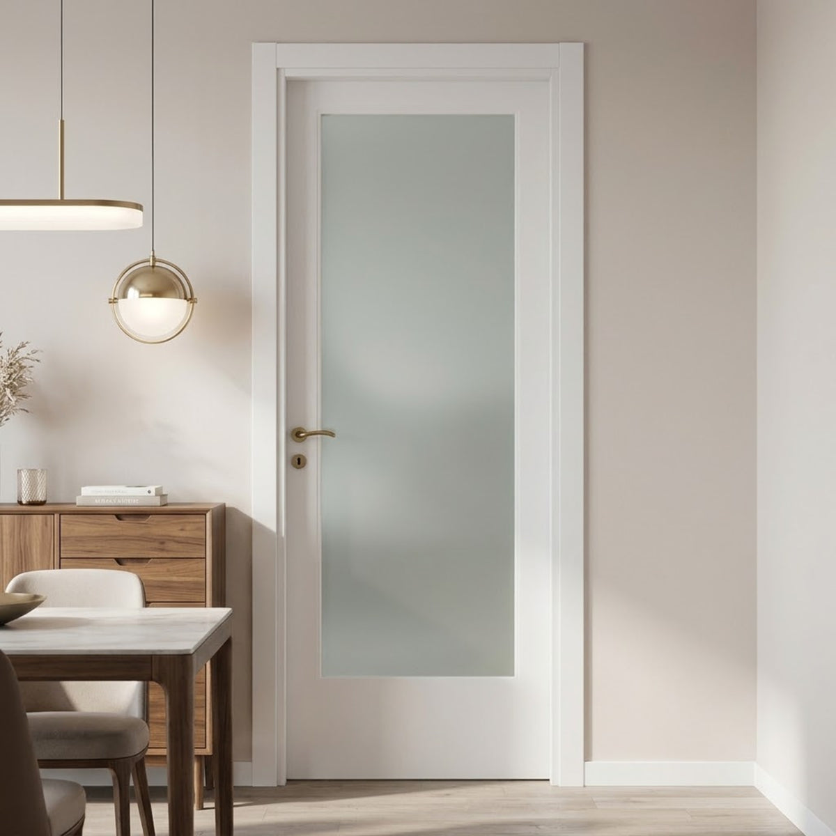Jade Door Domestica – Lifestyle Dining Area (Tulip, sprayed white)