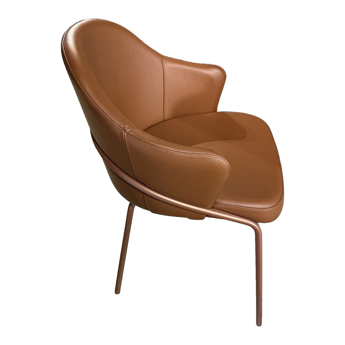Loop Chair Cognac Leather with Copper Frame – Three Quarter View on White