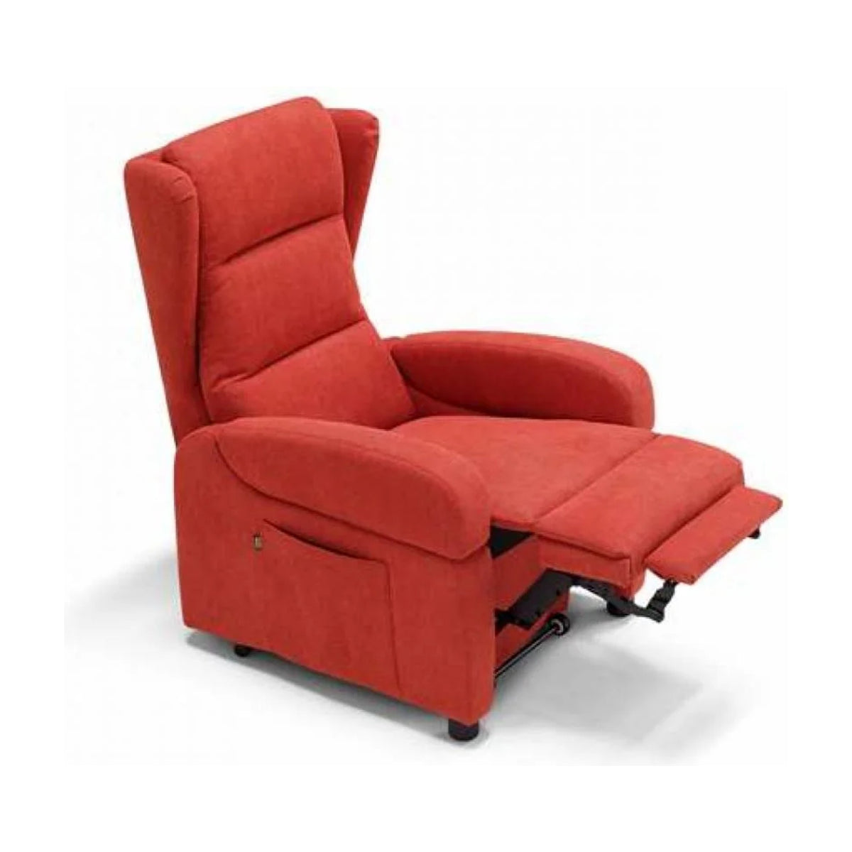 Lift Recliner Armchair Batik Red Domestica – Footrest Raised, Three Quarter View on White