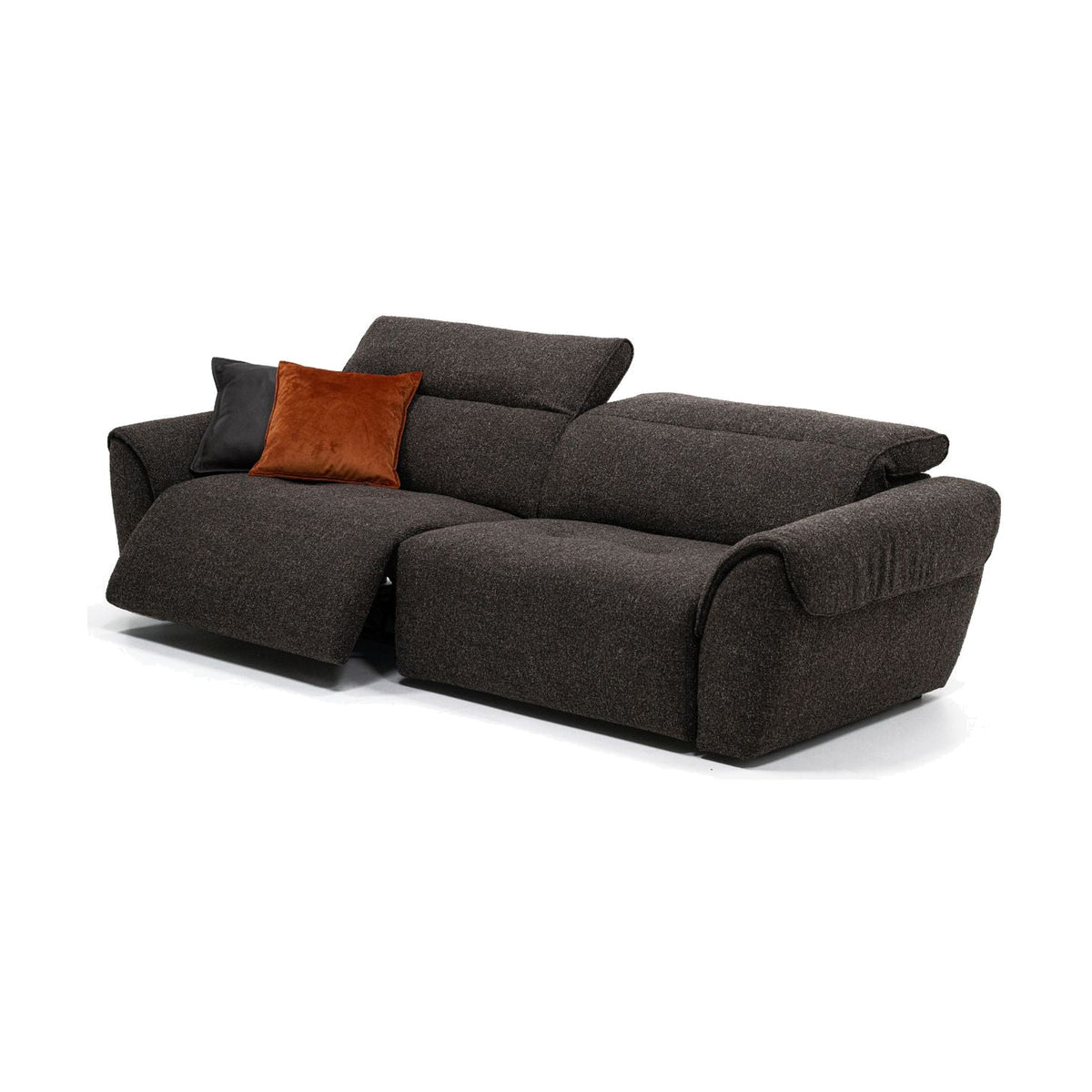 Egoitaliano Noks 2-Seater Sofa Charcoal Fabric Domestica – Angle View Recliner Extended