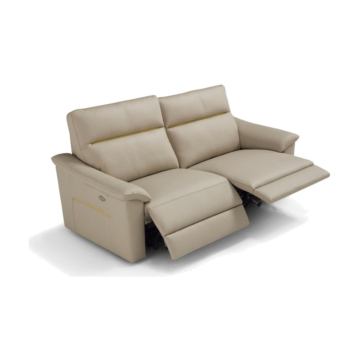 Divano Odette 3P Sand Domestica – Three Quarter Relax Open Left Seat Electric Button Gold Piping Armrest