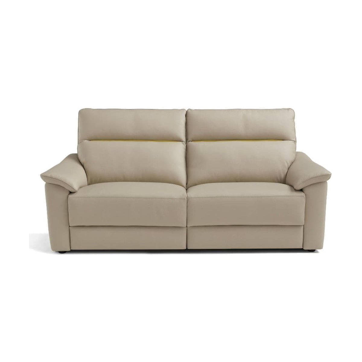 Divano Odette 3P Sand Domestica – Front View Closed Sand Taupe Leather Gold Contrast Piping Flush Base