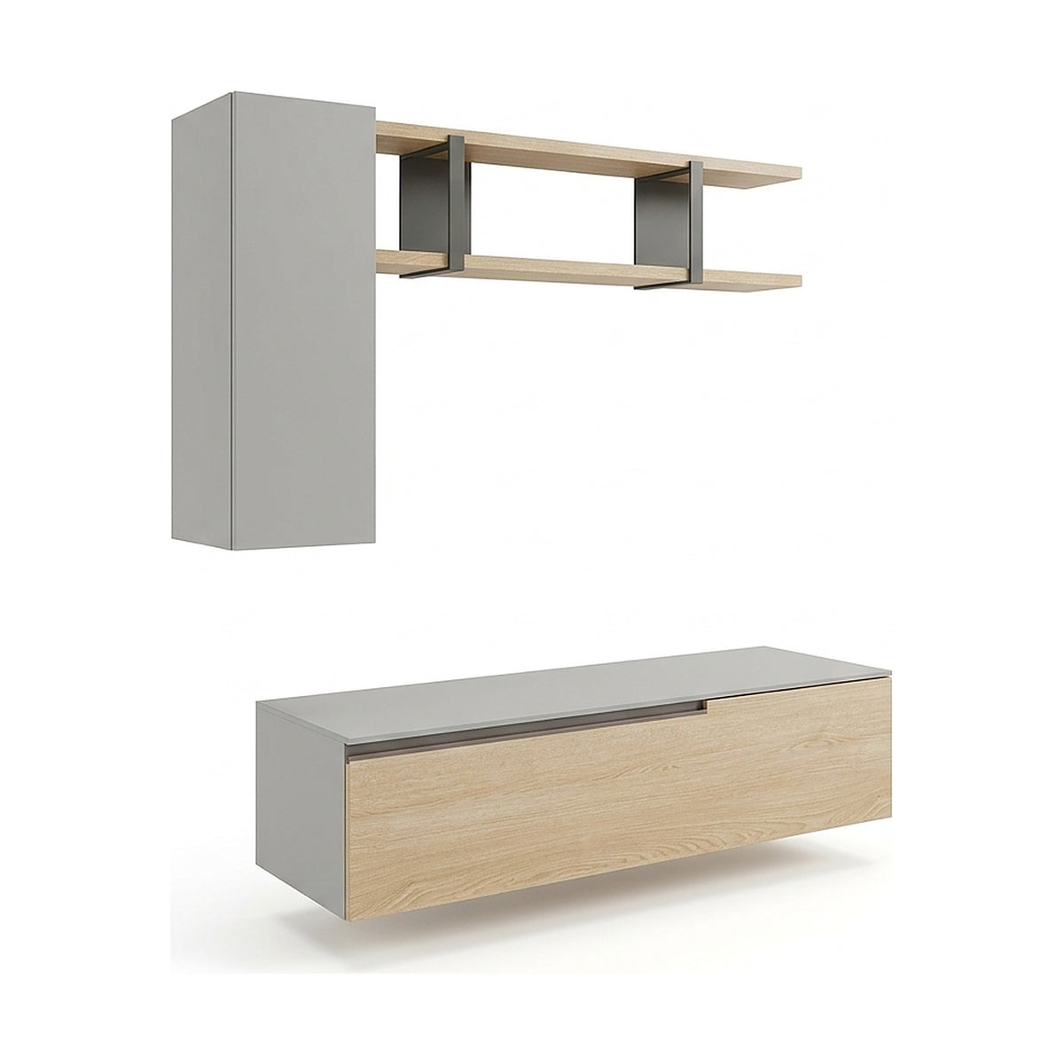 TV Unit ORME Grey and Oak Domestica – Front View on White