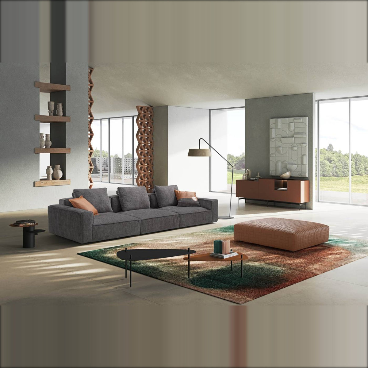 Plaza Domestica – Lifestyle – Dark Grey Version with Rust Ottoman