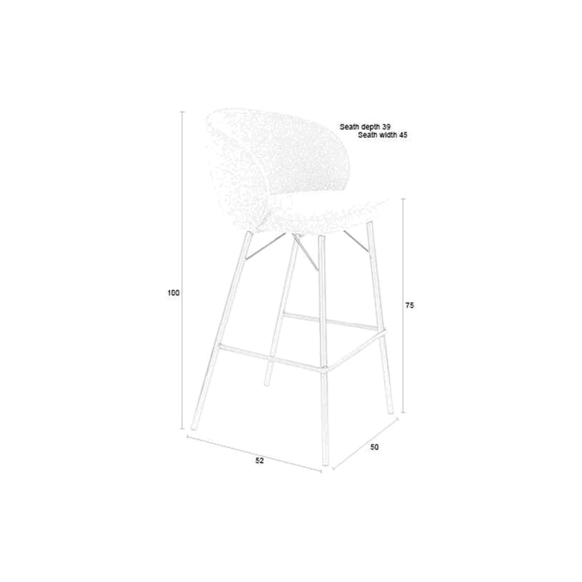 Barstool Joa Beige Domestica – Dimensions Drawing