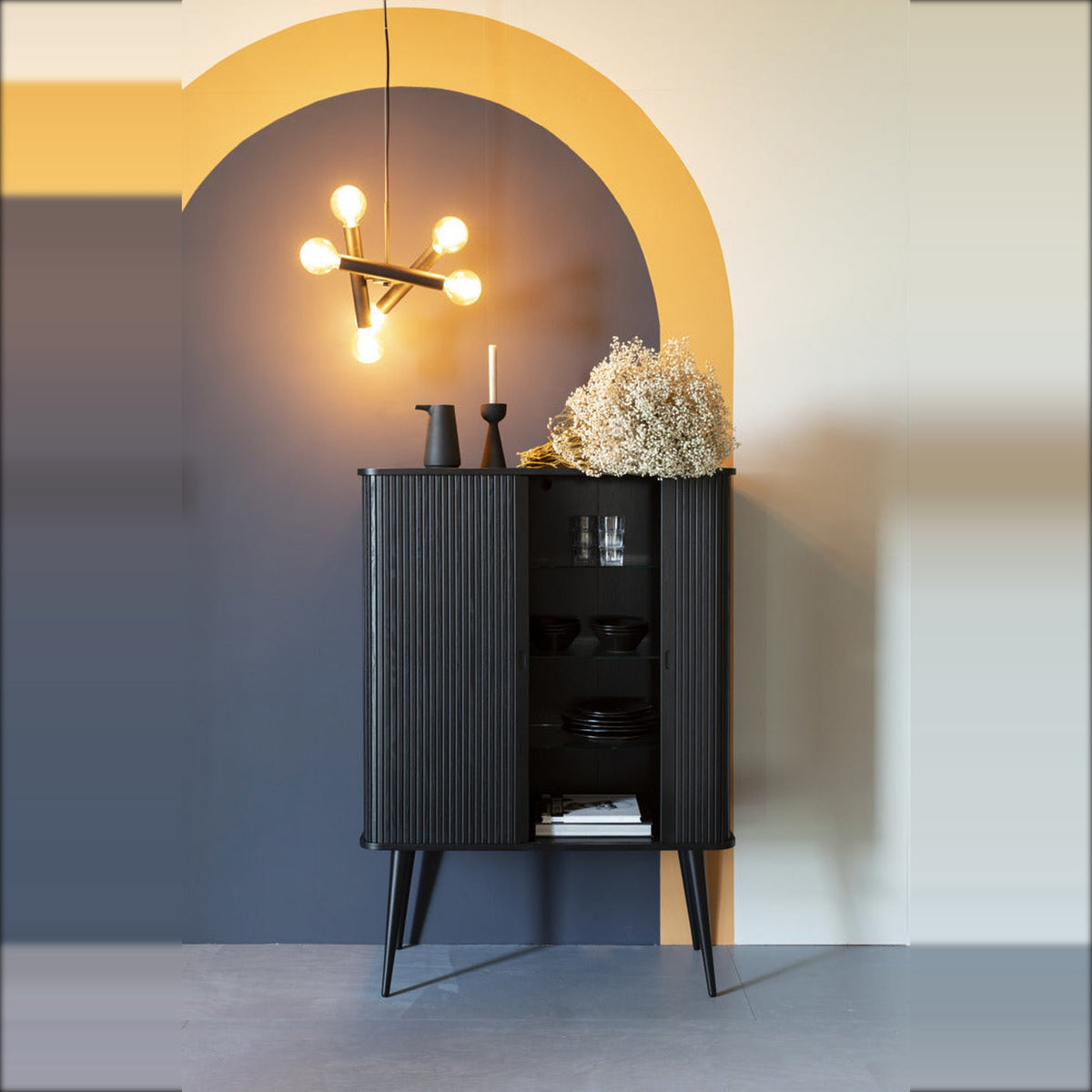 Cabinet Barbier Black Domestica – Lifestyle – In an Arched Alcove with Pendant Light