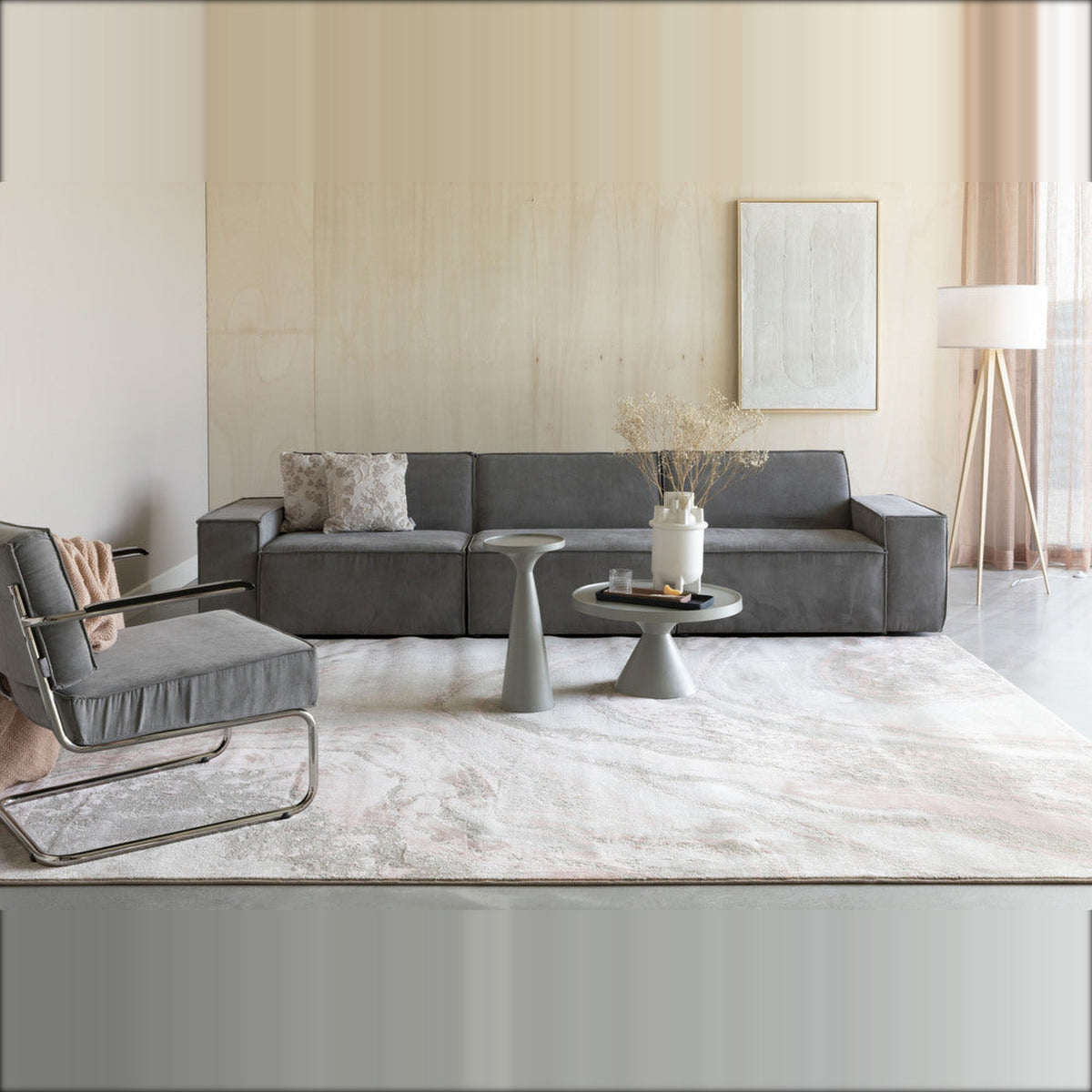 Side Table Floss Grey Domestica – Lifestyle – Living Room with Sofa and Coffee Table
