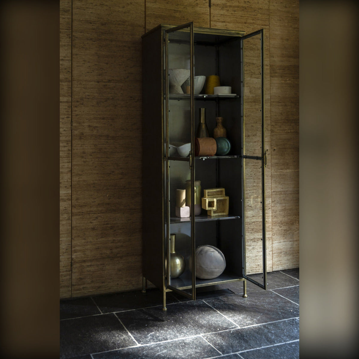 Cabinet Gertlush Gold Domestica – Lifestyle – Styled with Decor on Shelves