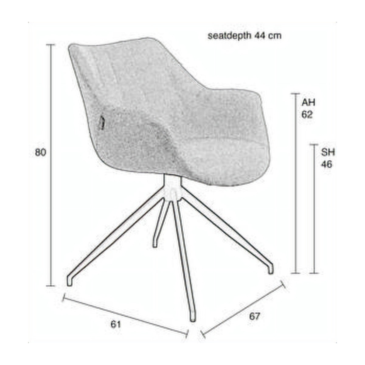 Armchair Doulton Swivel Natural Domestica – Dimensions Drawing