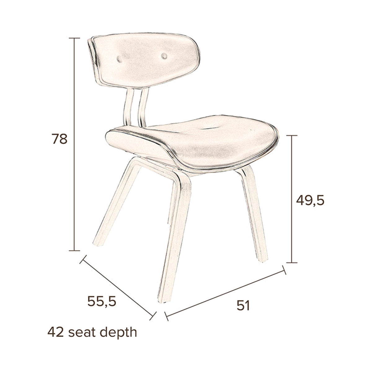 Dining Chair Blackwood Black Domestica – Dimensions Drawing