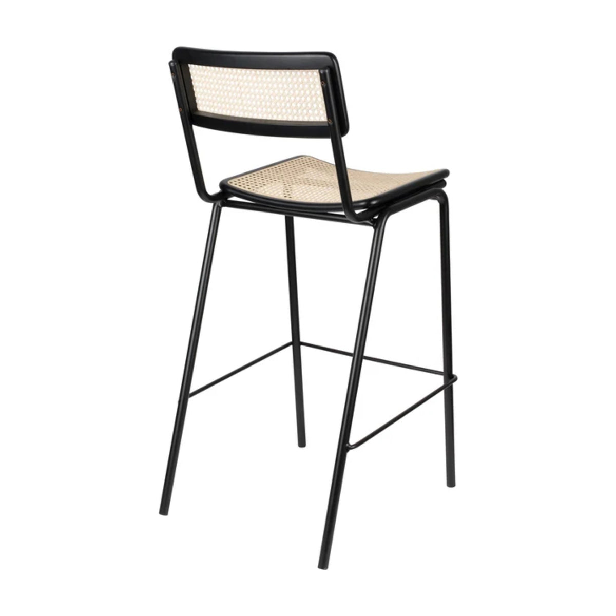 Barstool Jort Natural Black Domestica – Back Three Quarter View on White