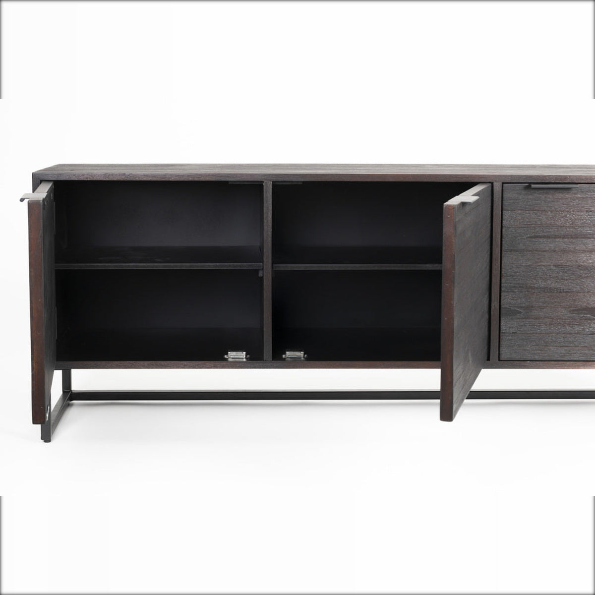 Sideboard Webster 3 Doors Dark Brown Domestica – Doors Open Showing Interior Shelves